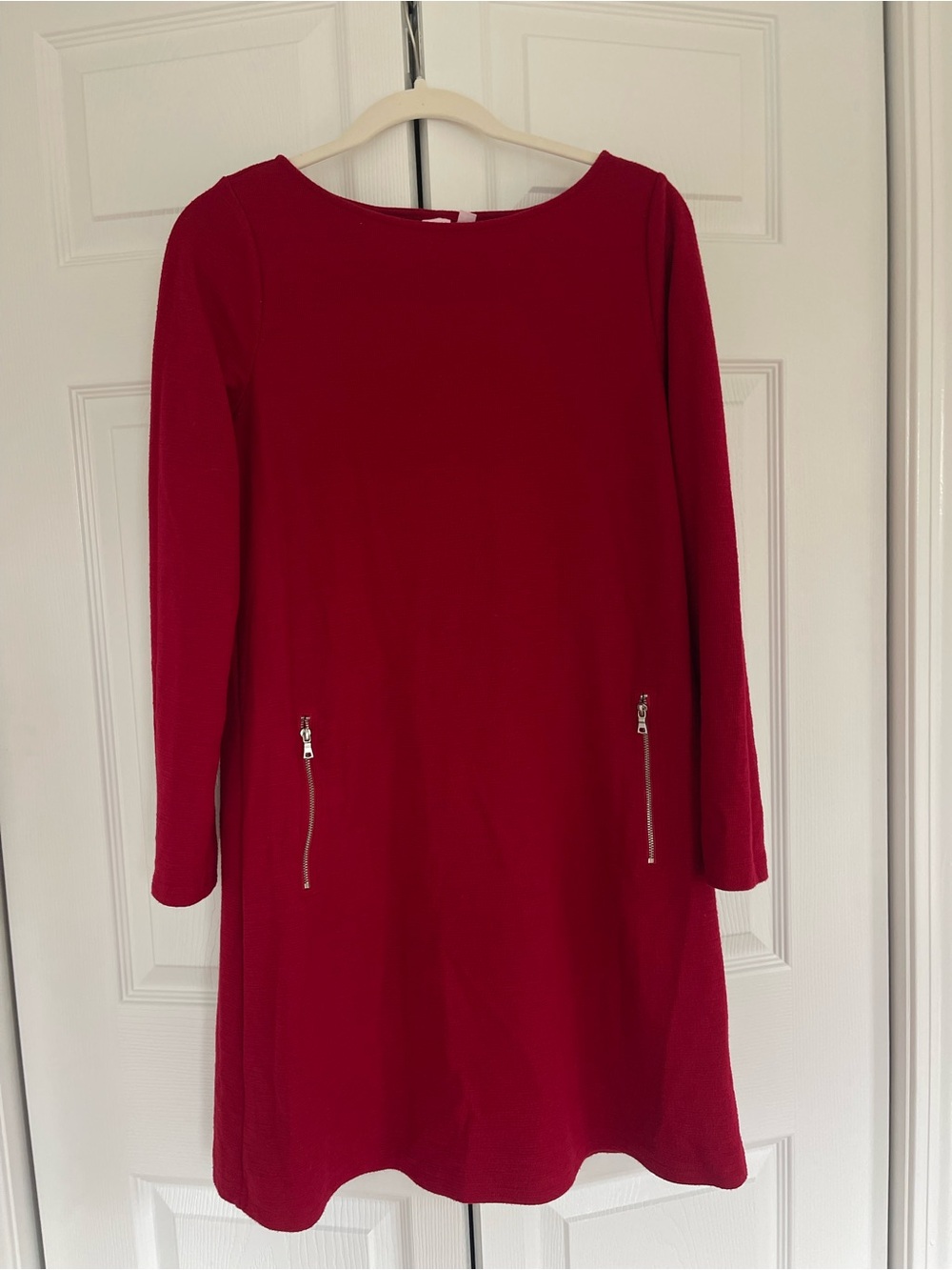 GAP Red Long-Sleeve Shift Dress with Zip Pocket Accents